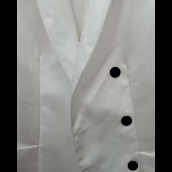 White Stand Collar Jacket Coat Double Pocket Elegant Socialite Women Cuff Button - Picture 15 of 15